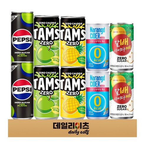 제로 탄산 캔음료 소캔 5종류 10캔 (펩시제로라임 + 나랑드사이다제로 + 탐스제로 사과키위 + 탐스제로 파인애플 + 갈배사이다제로), 210ml, 1박스
