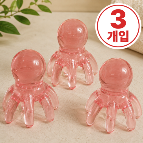 롬벳 문어 괄사 두피 마사지기, 핑크, 3개