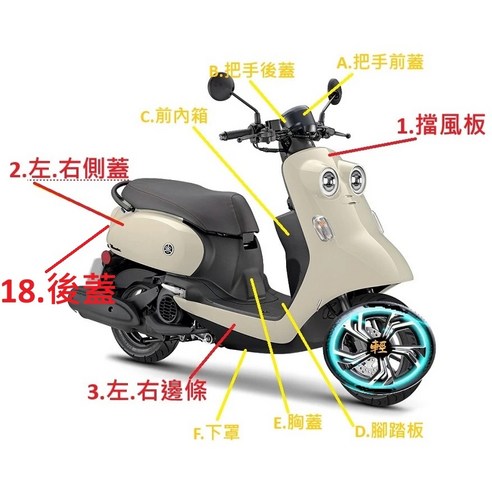 Vinoora 125 全車外殼YAMAHA原廠車殼小小兵整流罩可單買, C.前內箱, 1