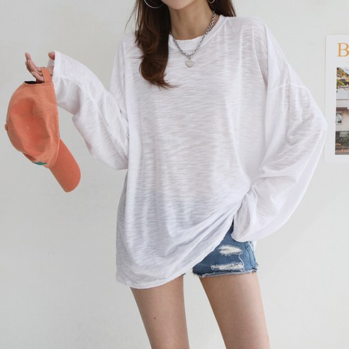 마이쏭 여성 루즈핏 빅사이즈 여름긴팔티 여리여리 더룩썸머슬라브박스티