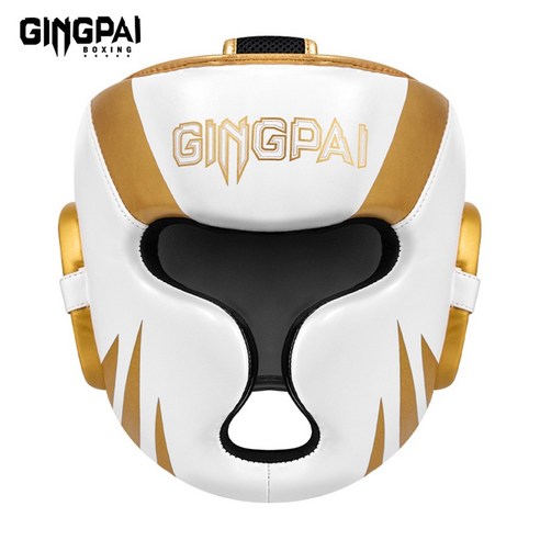 GINGPAI 징파이 징파이 마스크형 복싱 헤드가드 무에타이 샌다 실전 전밀폐 보호헬멧, 1개, 화이트&골드