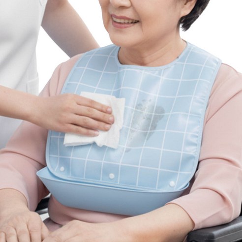 깔끔더하기 성인 어르신 방수 환자 턱받이, 1개, 하늘색M