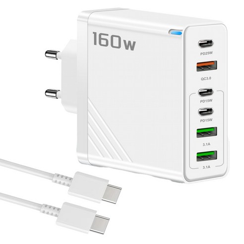 6in1 c타입 고속 충전기 160W 2TYPE-C+2USB+PD+QC+ C TO C 1M 100w 케이블 세트, 1세트, 블랙