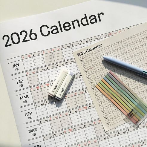 SANS 2026년 연력 캘린더 한장 벽걸이 달력 고양이 스티커 포스터, 1개, a4
