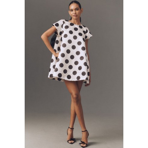 rita short sleeve bow back swing mini dress Rita Short-Sleeve Bow-Back Swing Mini Dress