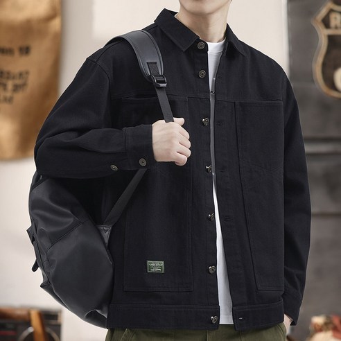 ANYOU 봄가을 남성 캐주얼 트러커 자켓 데일리 아우터 점퍼