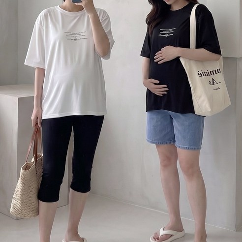 [당일출고] 수엠W 1+1 임산부 여름 레터링 반팔 티셔츠 P13 익스페리반팔티