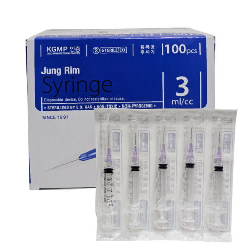 정림의료기산업 멸균 일회용 주사기 3ml 24G 19mm 100개입 의료용, 1박스