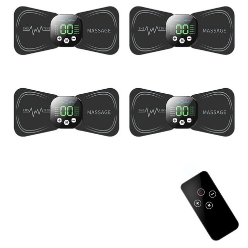 BuyChoo 날개형 부착식 무선 TENS EMS 저주파 마사지기 4개입 + 리모콘, 블랙, H828