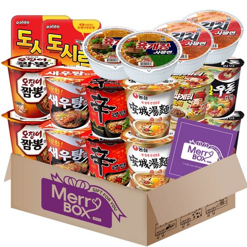 소컵라면18개세트(신라면2+새우탕2+튀김우동2+짜파게티2+오징어짬뽕2+안성탕면2+미니왕뚜껑2+육개장사발면2+김치사발면2)+메세지카드