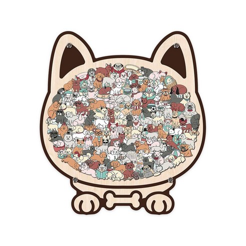 토이토 동물 퍼즐 액자 아이 방 꾸미기 원목 인테리어 소품 받침대 포함 강아지 고양이, 1개, 넘버링 강아지