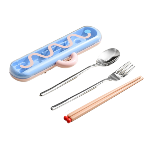 귀월미 도파민 컬러 휴대용 수저세트 3종미, 1개, 젓가락+숟가락+포크+케이스, 푸른 색
