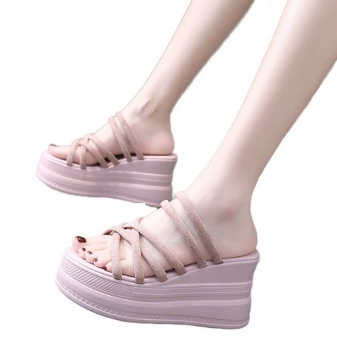 셀럽당 스타일리쉬 통굽 키높이 샌들 여자 미끄럼 방지 투 슬리퍼