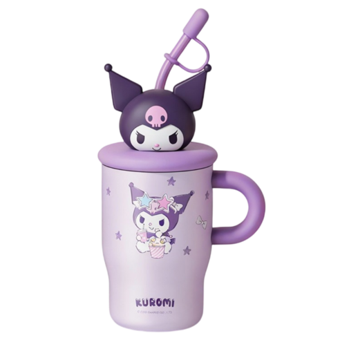StarR 산리오 캐릭터 피규어 스트로우 핸들 텀블러 3535, 1개, 500ml, 쿠로미