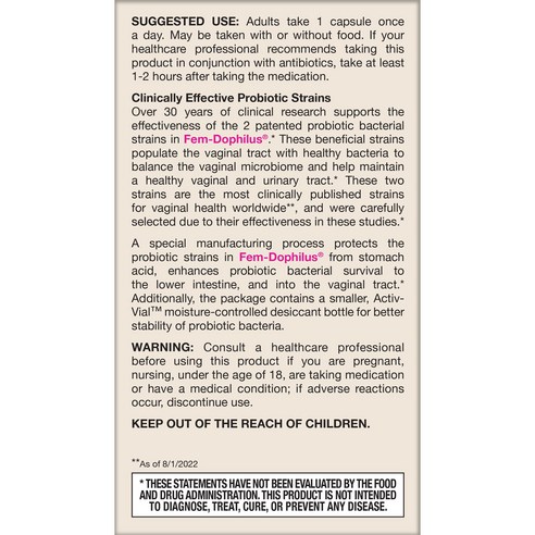 재로우 펨 도필러스 유산균 서플먼트 10억 CFU 베지 캡슐 60정, 2개 이미지 2