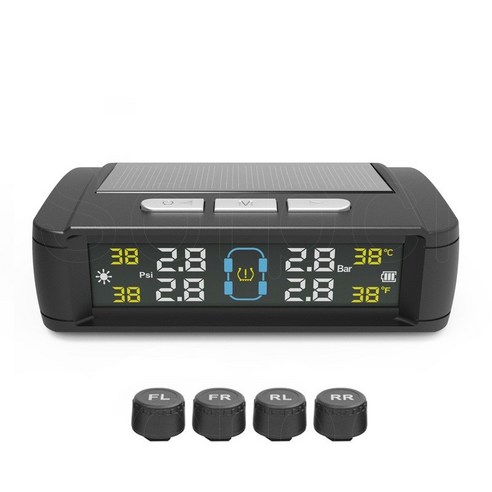 TPMS 센서 타이어 모니터 압력 공기압 온도 측정기 태양열충전 경보장치, 블랙(외장 센서-한국어 음성), 1개