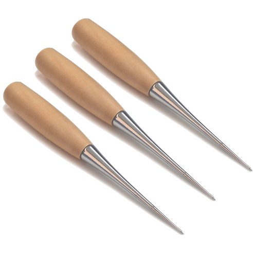 원목 나무송곳 원형송곳 가죽공예 수예용 마크라메 DIY 소품제작용 우드송곳, 3개, 혼합색상