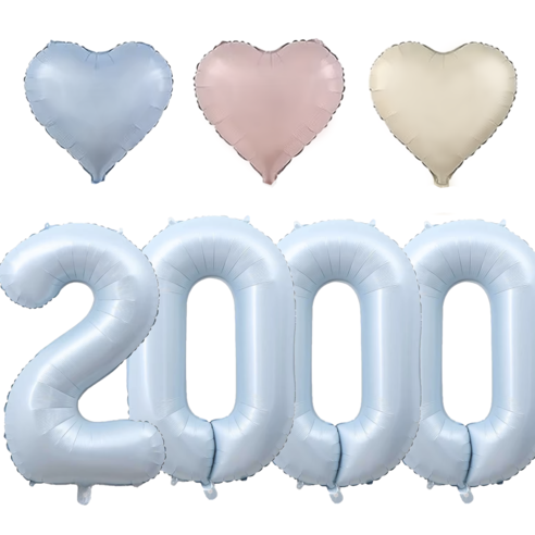 파파 파티 대형 하늘색 숫자 풍선 세트 기념일 생일, 1세트, 하늘 2000 + 크림 하트 3p