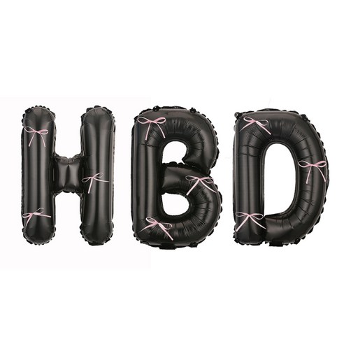 해피제이니 HBD 이니셜 생일 호일풍선 블랙 리본 생일가랜드 파티용품 세트, 1세트, 블랙기본