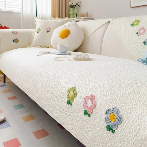 Demorals 순면 쇼파패드 사계절 공용 부드러 미끄럼 방지 워싱 애완 발톱 소파 패드 90*240, 90*240, 색상, 크림아이보리 섬네일