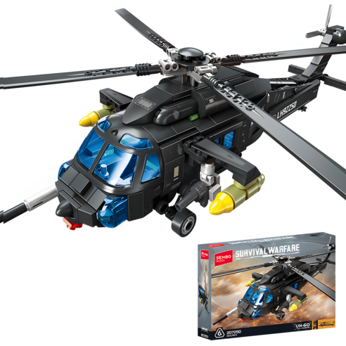 Wakku 밀리터리 호환블럭 UH-60 블랙 호크 헬기 소장급 비행기 장난감, 1개