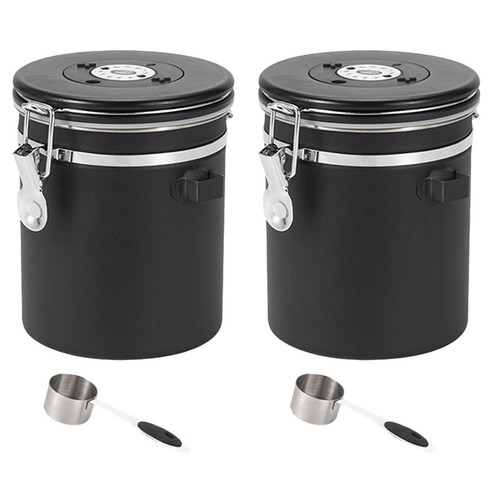 SHUNFA 304 스테인레스 스틸 커피 밀폐 용기 1.5L, 2개, 매트 블랙