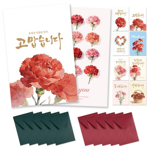 카네이션 카드 10장 + 봉투 10장세트, 1팩, 카네이션엽서
