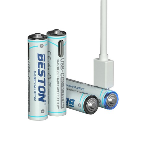 베스트온 AAA 충전지 USB-C타입 4개입 듀얼 충전케이블 세트 충전식 건전지 리튬이온 배터리, 1세트