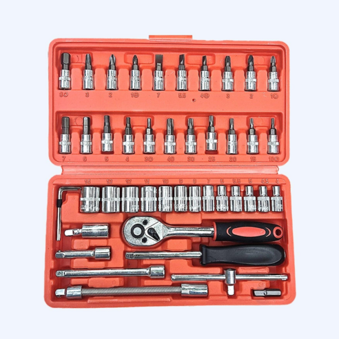 KJTM 다용도 차량용 복스알 소켓 렌치 세트 (46pcs) / 복스 세트 복스핸들 스패너세트 라쳇, 1세트, 오렌지