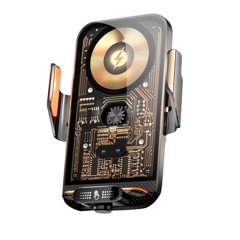 RUNDX 차량무선충전기 66W 초고속+15W 송풍구거치대, 블랙, C28F