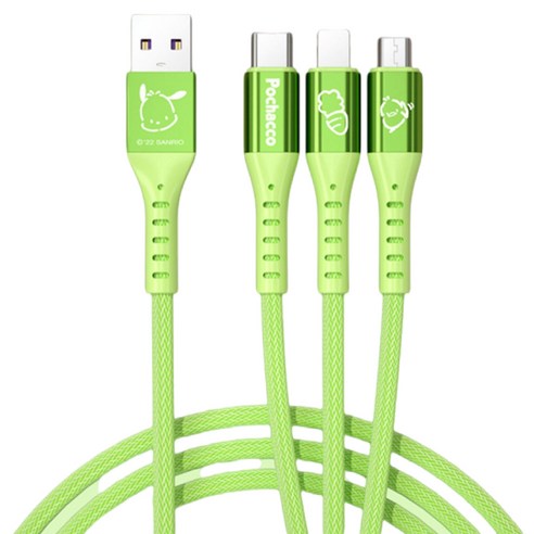 산리오 3 인 1 고속 충전 데이터 케이블 66W SS-671, 그린 포차코, 1개, 120cm