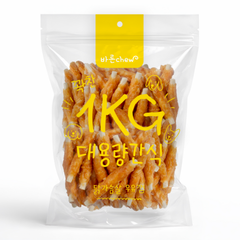 바른츄 꽉찬 대용량 강아지 간식, 1개, 1kg, 닭가슴살 우유껌