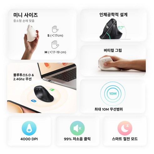 유그린 버티컬 무선 마우스 상세 이미지