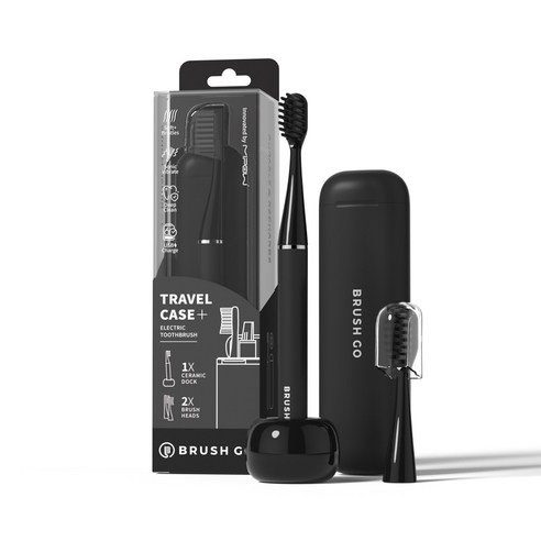 MIPOW BRUSH GO i4 울트라 슬림 음파 전동칫솔 | 여행용 충전 칫솔 | 브러시 헤드 2개 포함 | 슬림하고 가벼운 전동칫솔, 1세트, black, CI-900S