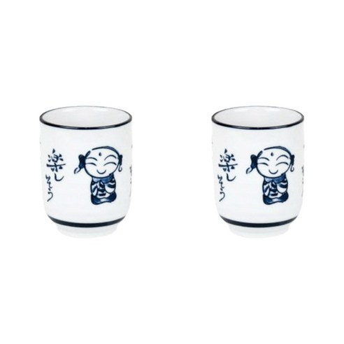 본인 일본풍 인형 도자기 식당 업소 일식 물컵 잔 140ml, 화이트, 2개