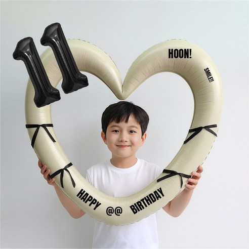 해피제이니 블랙 숫자 하트프레임 풍선 생일파티용품세트(프리레터링 시트지 포함) 포토존, 1세트, 11 크림하트