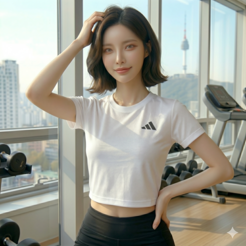 아디다스 에센셜 박시 워크아웃 크롭 여름 여성 반팔 티셔츠