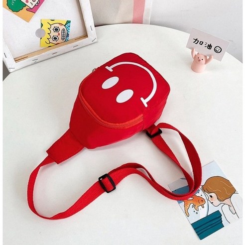 스마일 크로스백 슬링백 가방 구디백 6종 어린이집 생일 답례품 유치원 소풍 미니 단체 선물, 레드, 1개