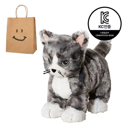 이케아 릴레플루트 고양이 인형 +선물백, 1개, 그레이 화이트, 26cm