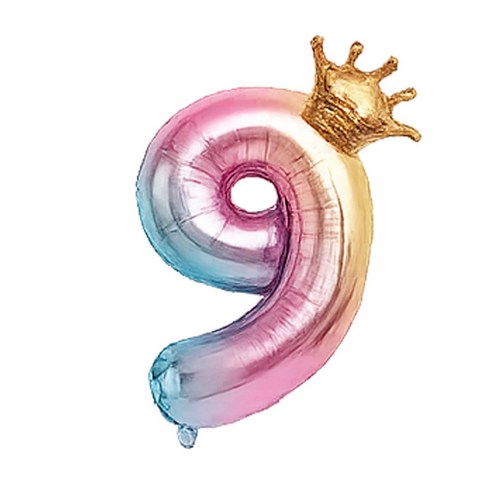 블링모어 대형 왕관 숫자 풍선 생일 기념일 이벤트, 1개, 레인보우 숫자 9