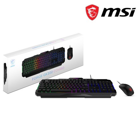 MSI FORGE GK100 키보드 마우스 세트 컴퓨터 PC 게임용 사무용 콤보 RGB, 혼합색상, GK100 COMBO, 일반형