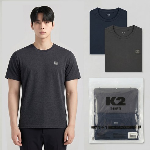 K2 시그니처 남성 냉감 기능성 반팔티 2팩세트 여름 쿨티셔츠 운동복