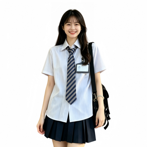 여성 대만 교복 스타일 졸사 룩 반팔 셔츠 코트 스커트 세트