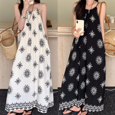 앤드가든 휴양지 원피스 홀터넥 민소매 고급자수 몸매커버