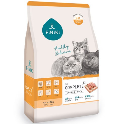 피니키 The COMPLETE 32 고양이사료, 1개, 6kg, 닭+오리