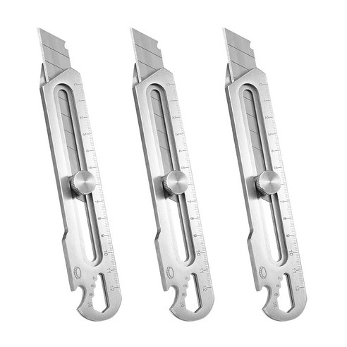 두리앤고 평생쓰는 통바디 스테인리스 커터칼 18mm 멀티툴, 3개, 실버