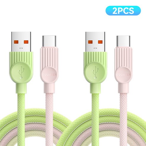 Essager PD 100W 7A 480Mbps C타입 고속 충전케이블 2개입, 2개, 분홍초록색, 0.25m