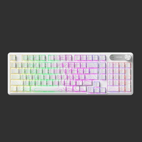 퓨리큐브 IP98 무소음 특조 기계식 감각 멤브레인 키보드 - PBT 측각 영어 키캡 스마트 노브+디스플레이 유선 LED 98키 블랙베리 그레이 그러데이션 컨투어, 컨투어 라인