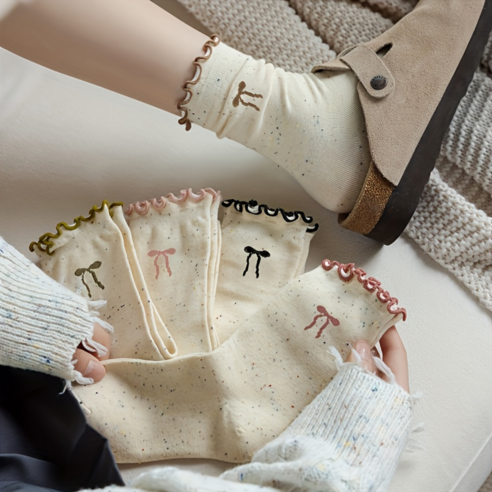 데일리한 러플 리본 도트 스위트 감성 중목 양말 5종 세트
