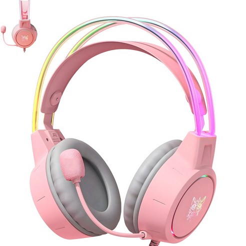 ONIKUMA RGB 유선 게이밍 헤드셋 가상 7.1 usb 노이즈캔슬링 마이크 X15 PRO, 핑크